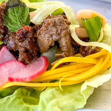 Teriyaki Beef Lettuce Wrap with Pickled Apple and Radish Relish